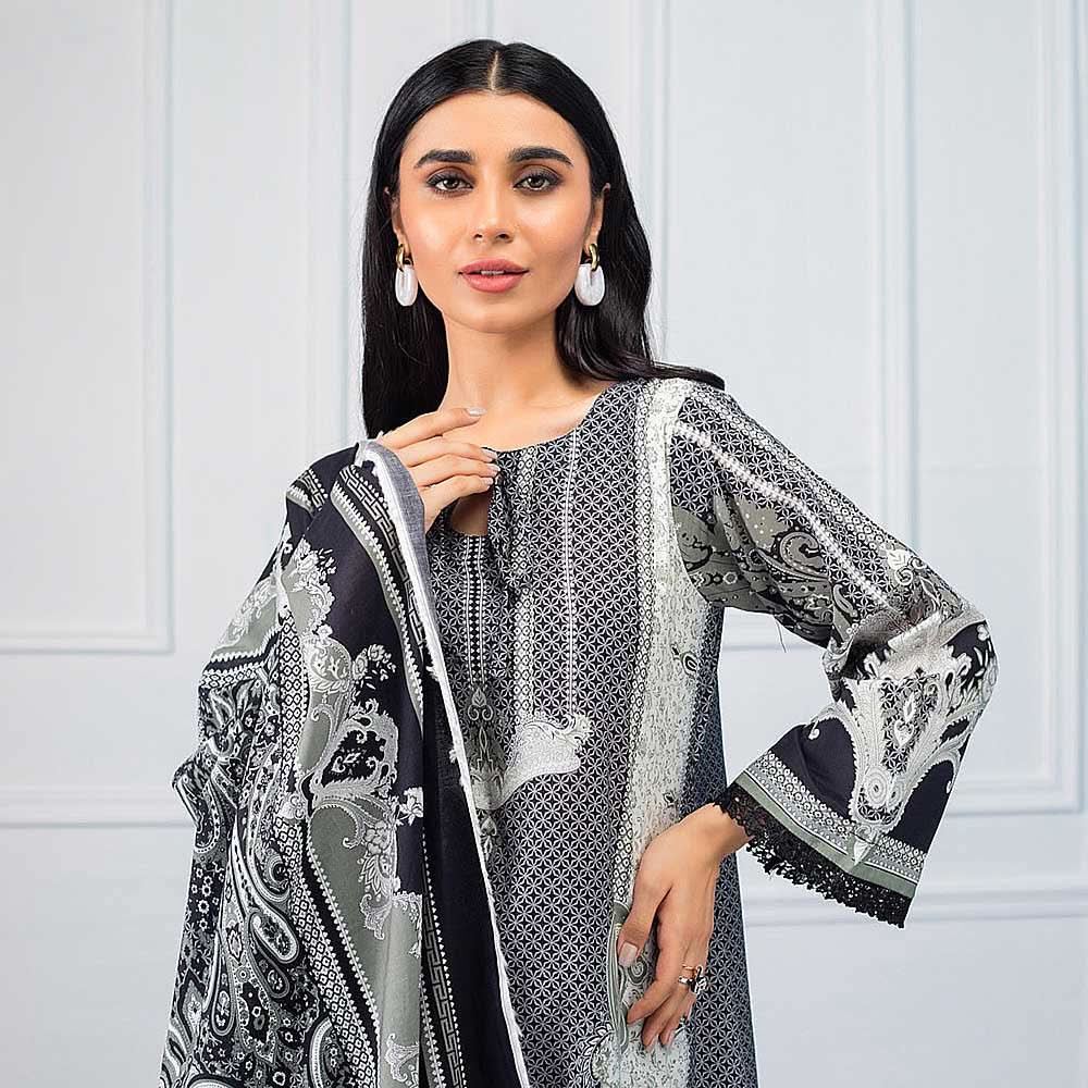 Salina Black & White Printed Lawn 3 Piece Un-Stitched Suit - 01, Women, 3Pcs Shalwar Suit, Regalia Textiles, Chase Value
