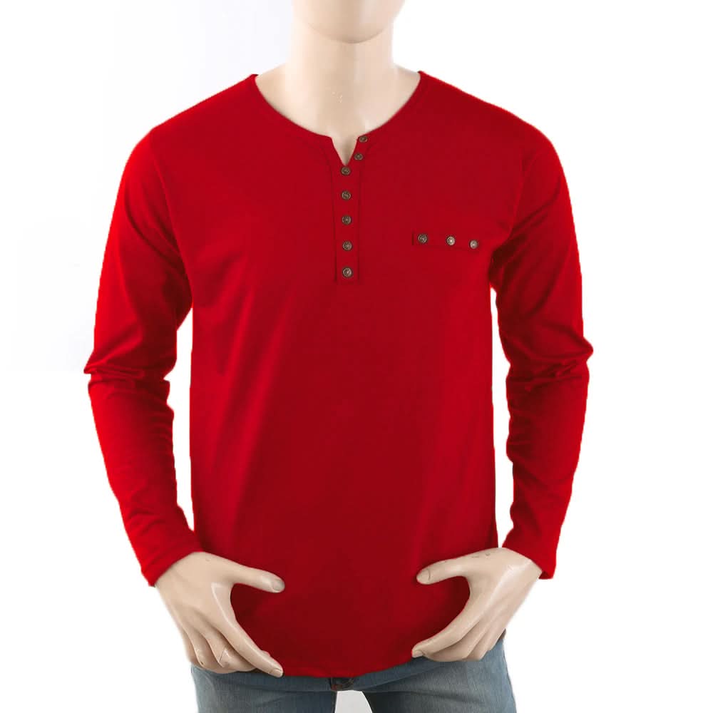 Men's Full Sleeves Y-Stud T-Shirt - Red, Men, T-Shirts And Polos, Chase Value, Chase Value