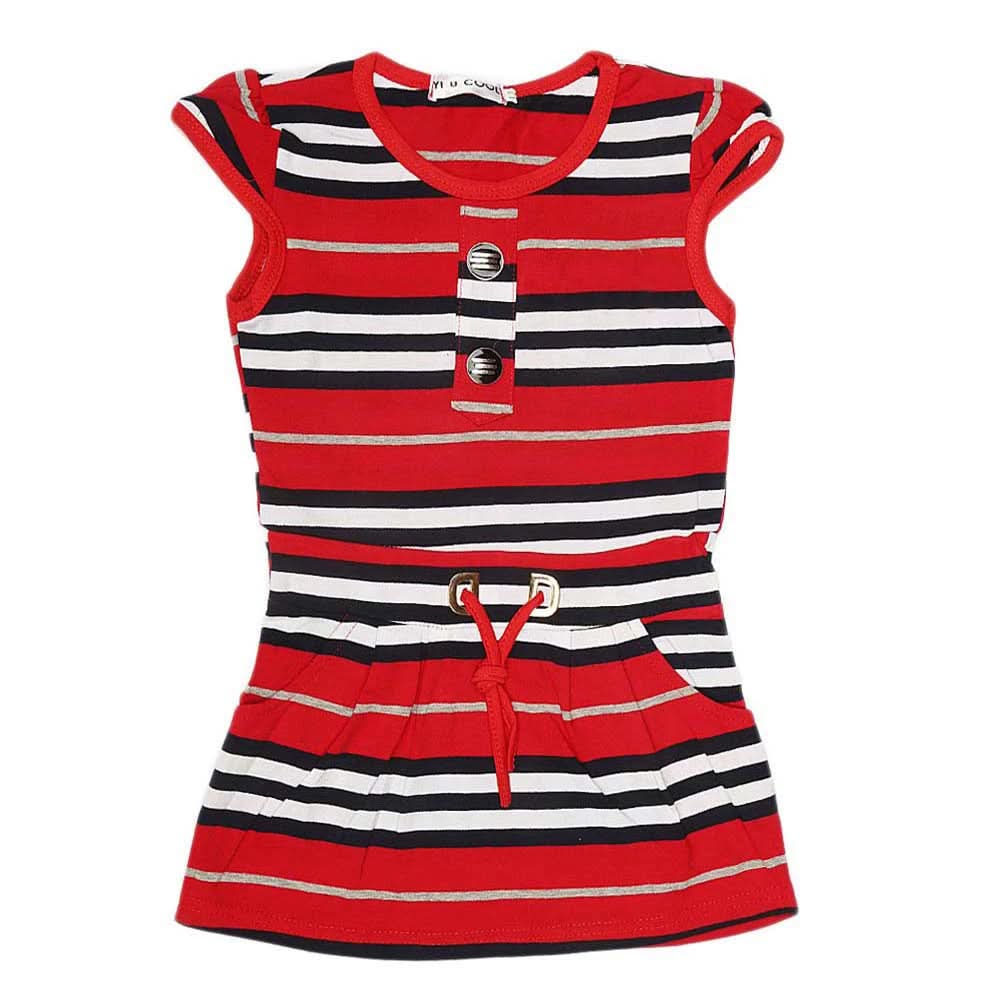 Girls Yarn Dyed Half Sleeves T-Shirt - Red, Kids, Girls T-Shirts, Chase Value, Chase Value