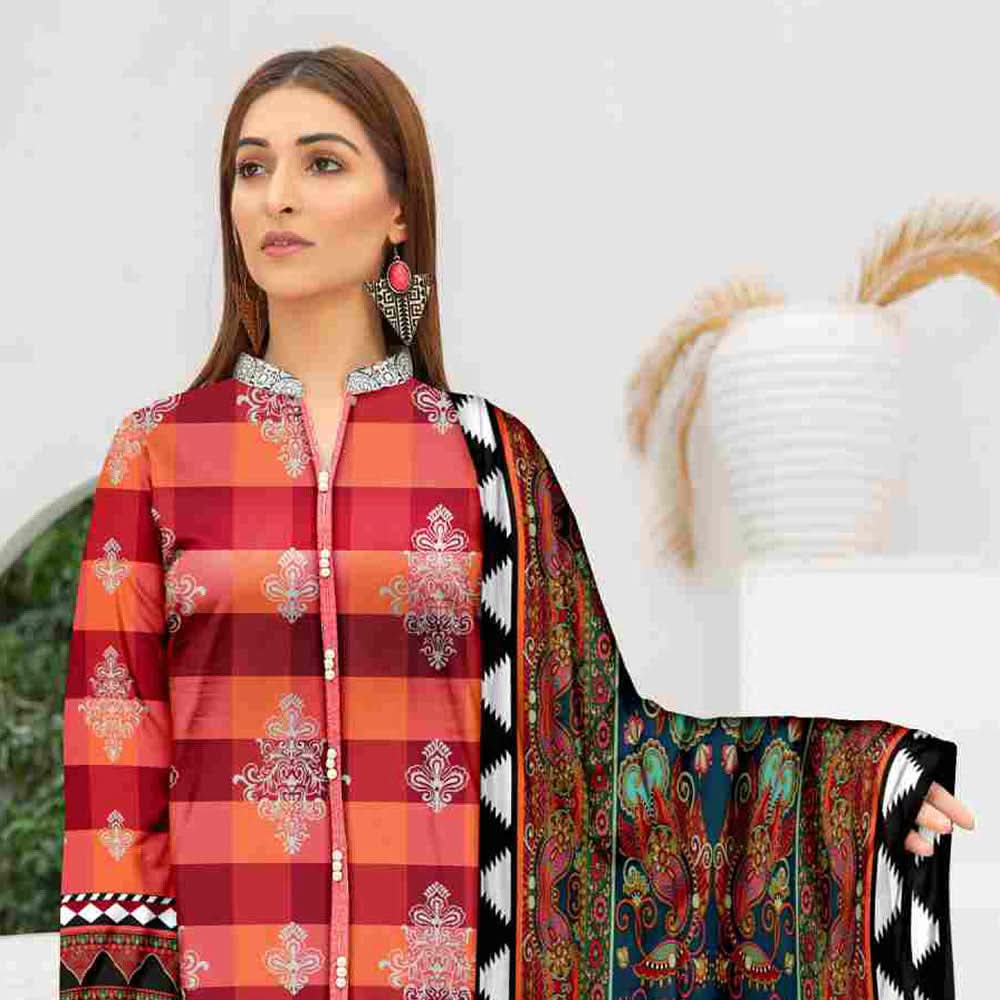Tehzeeb Digital Printed Cambric 3Pcs Unstitched Suit V2 - 1, Women, 3Pcs Shalwar Suit, Ulfat Textile, Chase Value