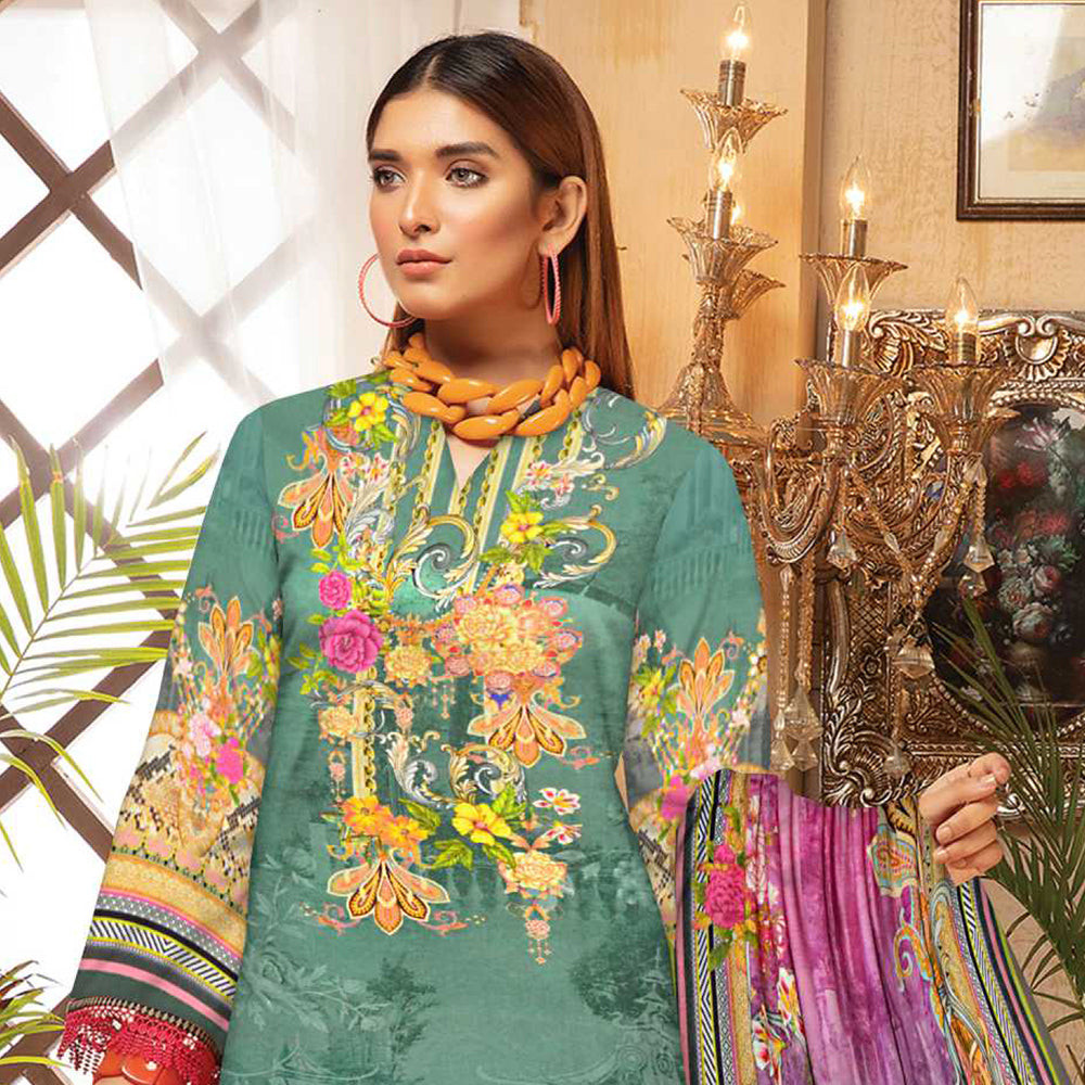 Riwayat Cottrell Digital Printed Linen 3 Pcs Un-Stitched Suit - 01, Women, 3Pcs Shalwar Suit, Ulfat Textile, Chase Value
