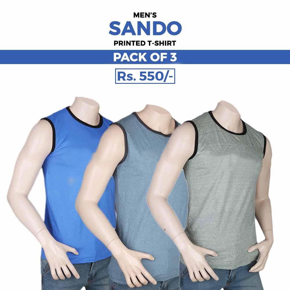 Men's Printed Sando T-Shirt Pack Of 3 - Multi, Men, T-Shirts And Polos, Chase Value, Chase Value