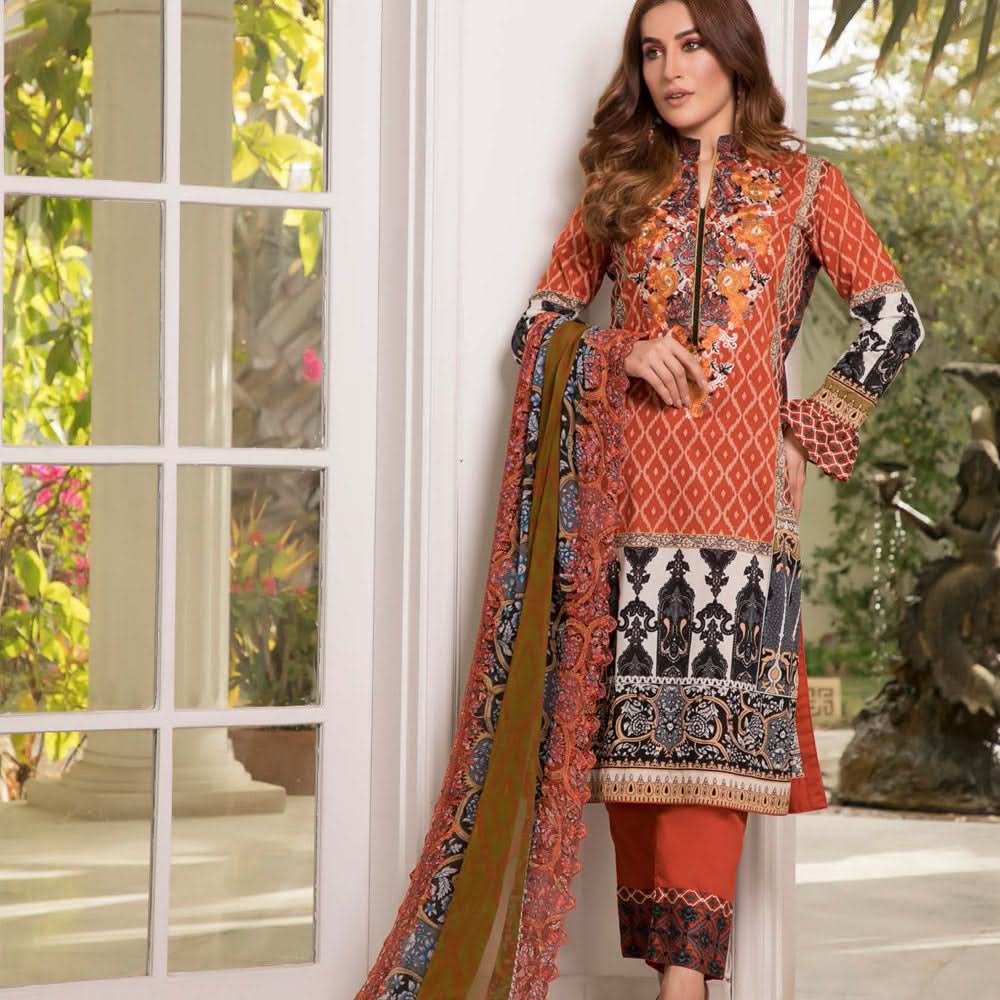 Zobia Noor Embroidered Lawn 3 Piece Un-Stitched Suit - B5, Women, 3Pcs Shalwar Suit, Salam's Textiles, Chase Value