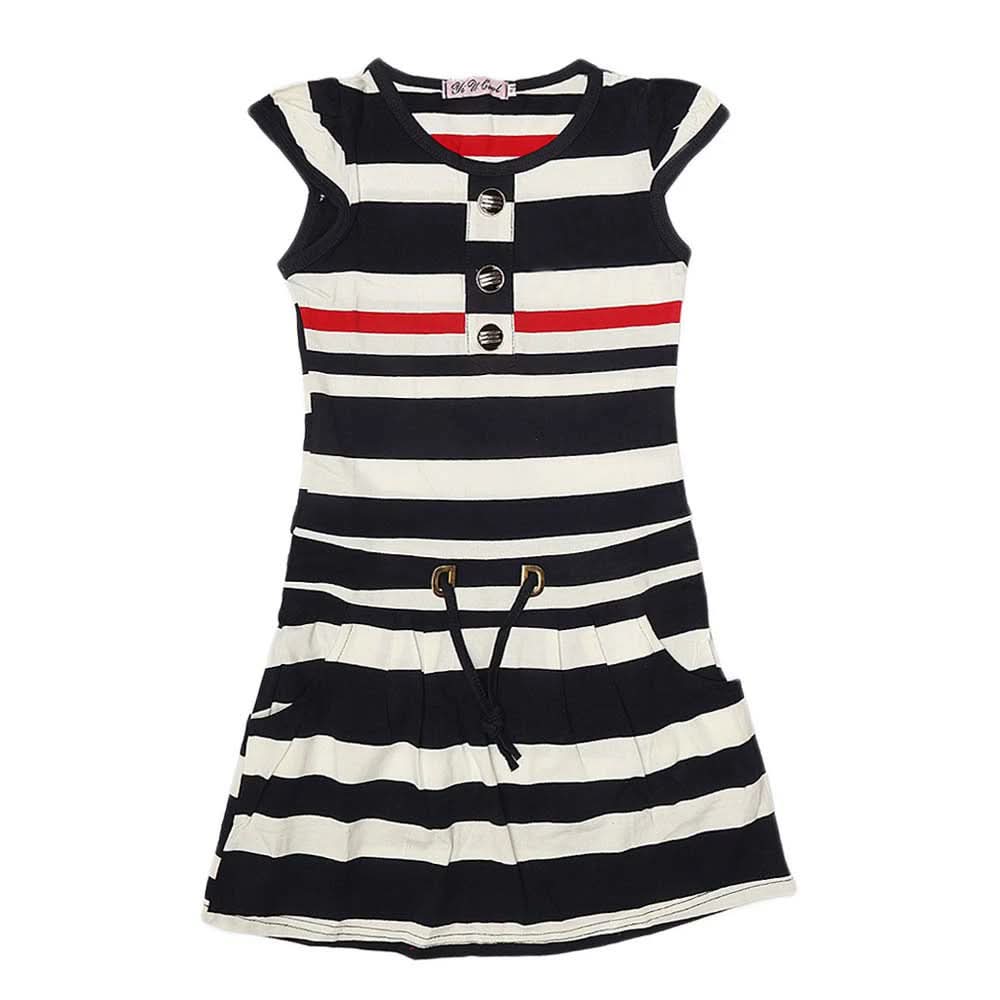 Girls Yarn Dyed Half Sleeves T-Shirt - Navy Blue, Kids, Girls T-Shirts, Chase Value, Chase Value