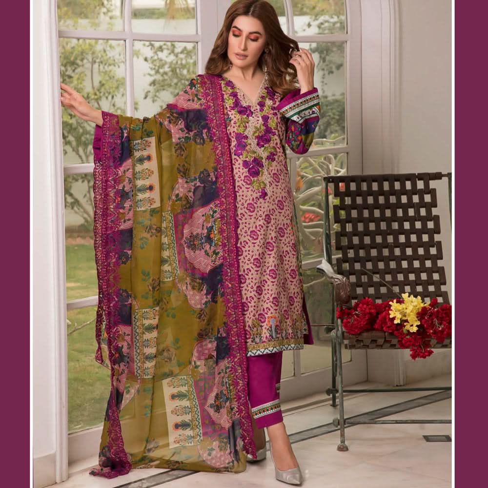 Zobia Noor Embroidered Lawn 3 Piece Un-Stitched Suit - A6, Women, 3Pcs Shalwar Suit, Salam's Textiles, Chase Value