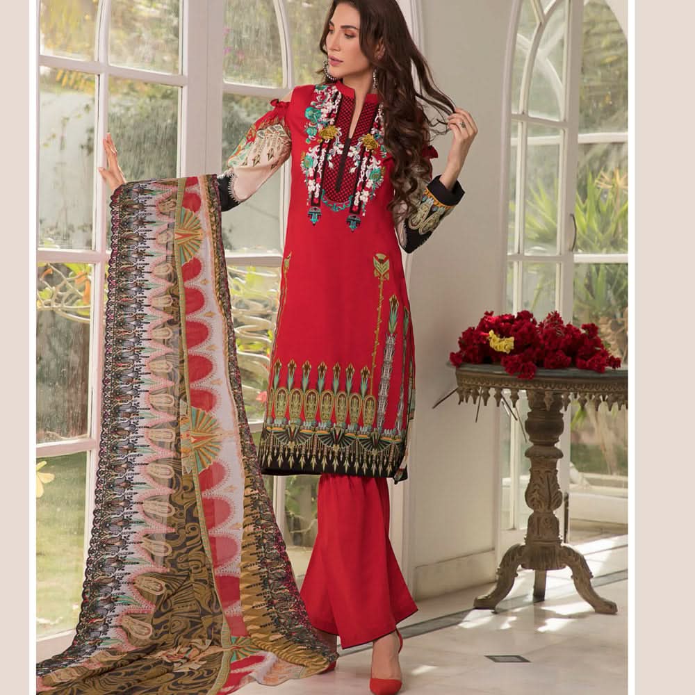 Zobia Noor Embroidered Lawn 3 Piece Un-Stitched Suit - B4, Women, 3Pcs Shalwar Suit, Salam's Textiles, Chase Value