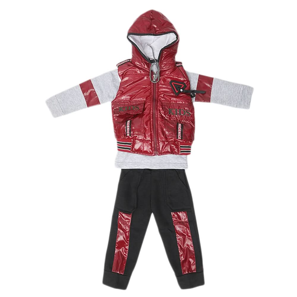 Boys 3 Piece Full Sleeves Suit - Maroon, Kids, Boys Sets And Suits, Chase Value, Chase Value