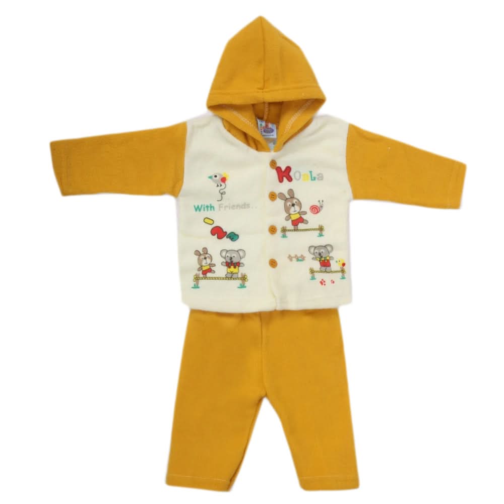 Newborn Boy Full Sleeves Polar Hooded Suit - Mustard, Kids, NB Boys Sets And Suits, Chase Value, Chase Value