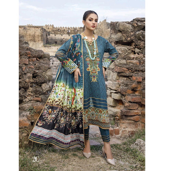 Monsoon Printed Lawn 3 Pcs Un-Stitched Suit Vol 2 - 2-C, Women, 3Pcs Shalwar Suit, Al-Zohaib Textiles, Chase Value
