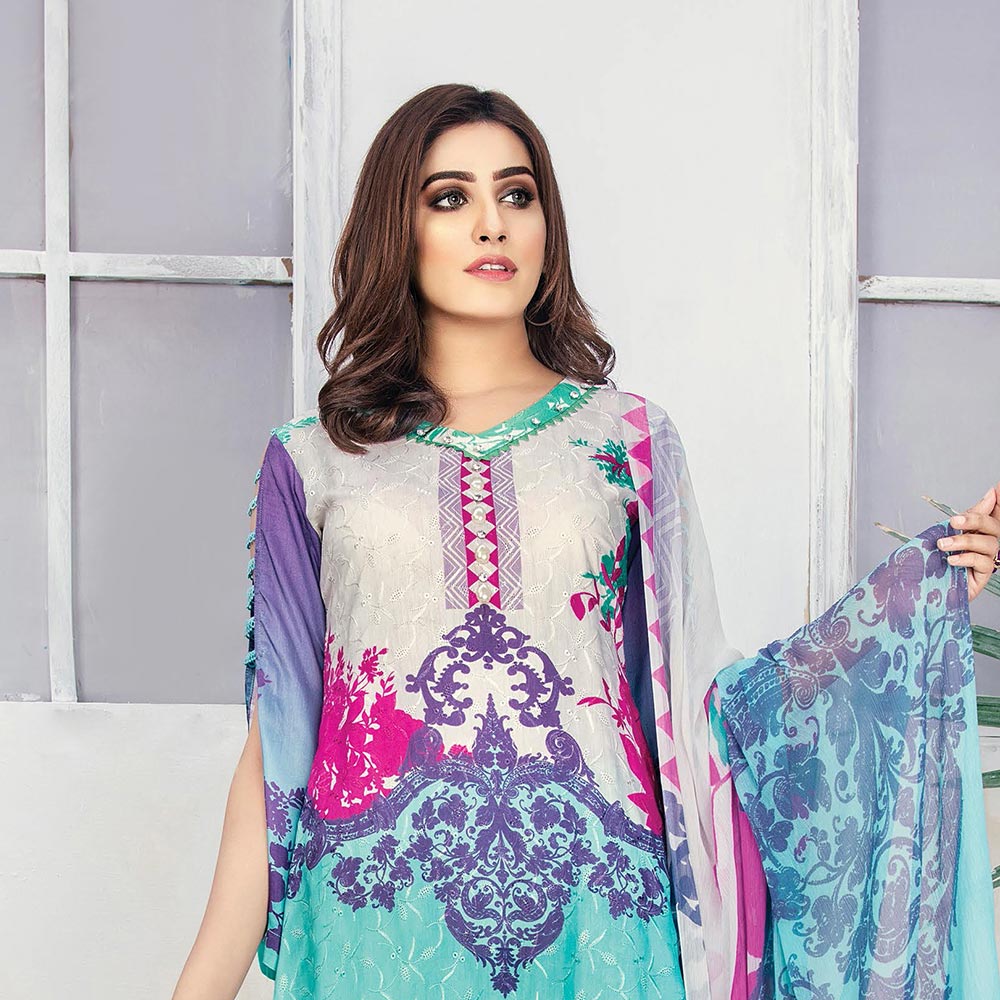 Morja Digital Printed Viscose with Chikan Kari 3 Pcs Un-Stitched Suit - 02, Women, 3Pcs Shalwar Suit, UK Fashion, Chase Value