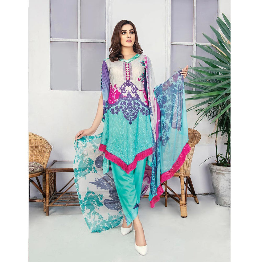 Morja Digital Printed Viscose with Chikan Kari 3 Pcs Un-Stitched Suit - 02, Women, 3Pcs Shalwar Suit, UK Fashion, Chase Value