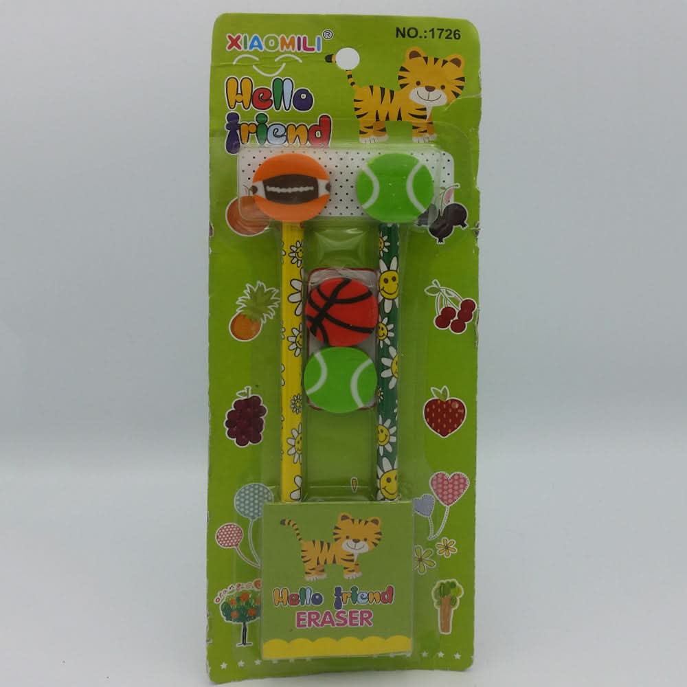 Pencil with Eraser 2 Pcs Set - Multi, Kids, Pencil Boxes And Stationery Sets, Chase Value, Chase Value