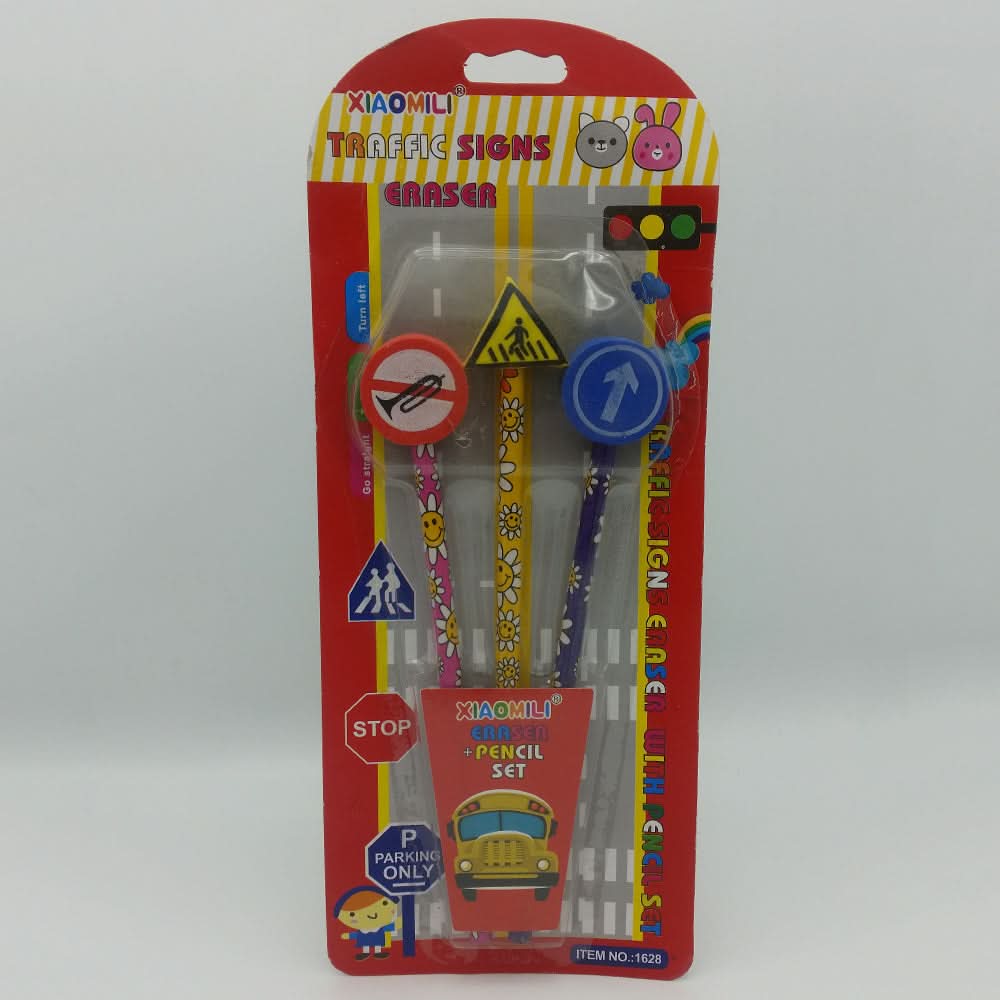 Pencil with Eraser 3 Pcs Set - Multi, Kids, Pencil Boxes And Stationery Sets, Chase Value, Chase Value