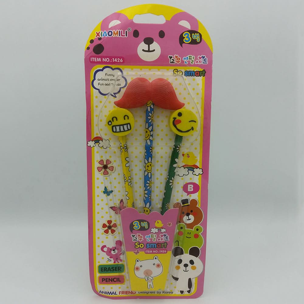 Pencil with Eraser 3 Pcs Set - Multi, Kids, Pencil Boxes And Stationery Sets, Chase Value, Chase Value