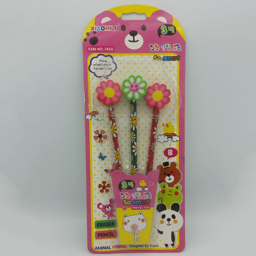 Pencil with Eraser 3 Pcs Set - Multi, Kids, Pencil Boxes And Stationery Sets, Chase Value, Chase Value