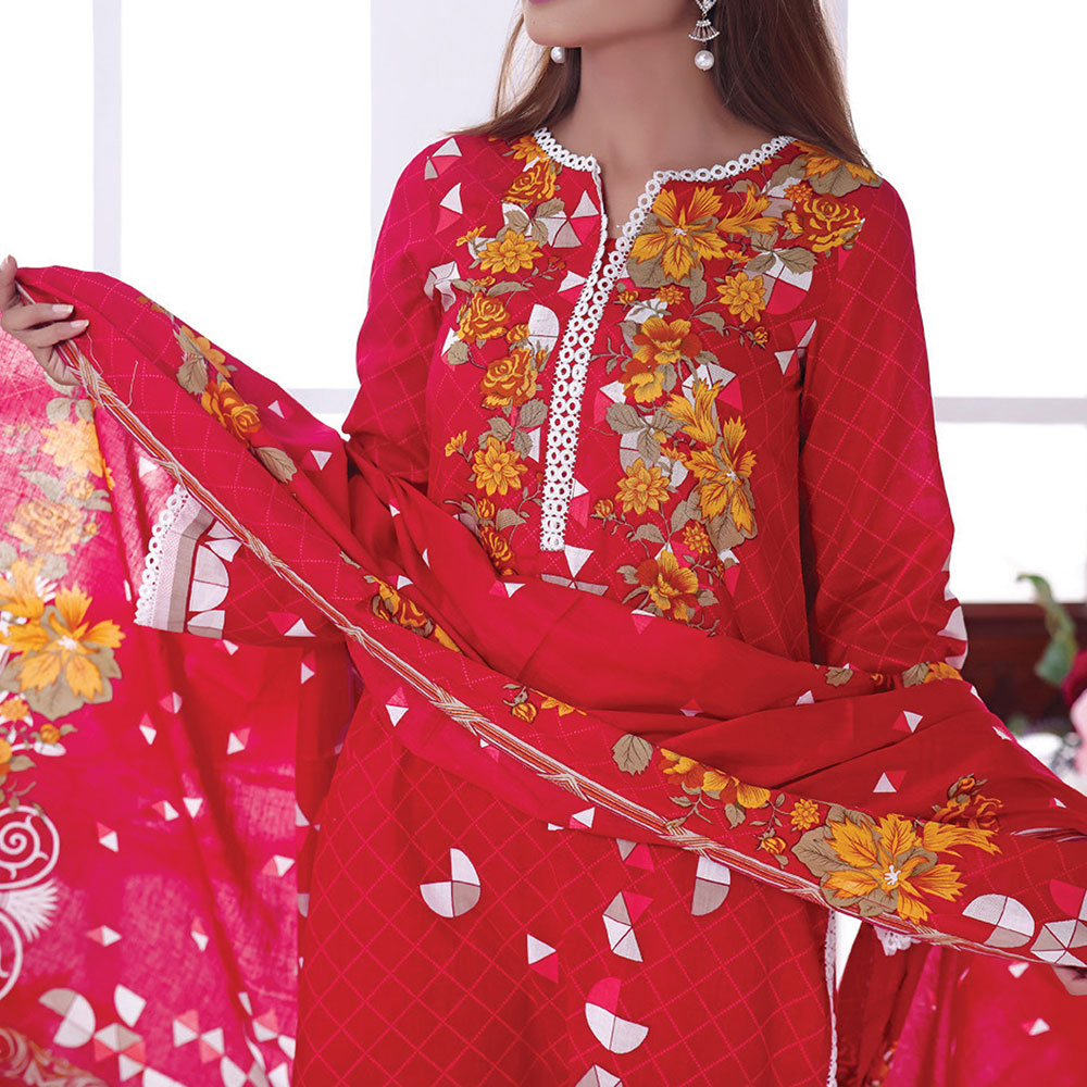 VS Daman Cambric Printed 3 Pcs Un-Stitched Suit Vol 1 - A-2106, Women, 3Pcs Shalwar Suit, VS Textiles, Chase Value