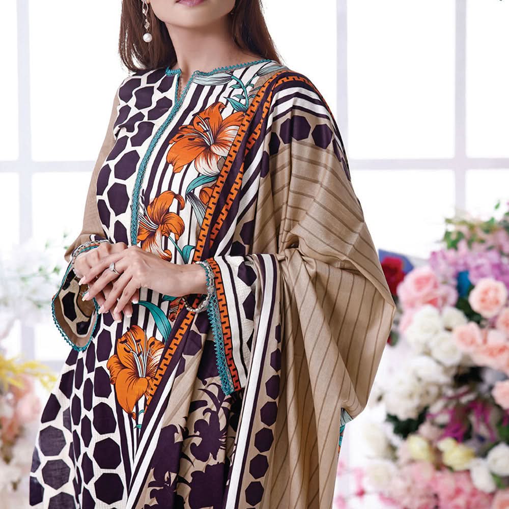 VS Daman Cambric Printed 3 Pcs Un-Stitched Suit Vol 1 - A-2109, Women, 3Pcs Shalwar Suit, VS Textiles, Chase Value