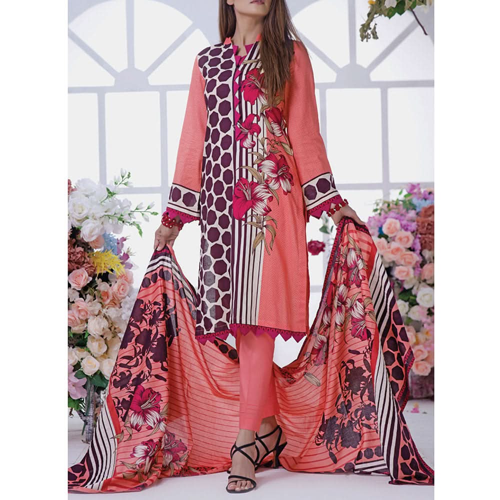 VS Daman Cambric Printed 3 Pcs Un-Stitched Suit Vol 1 - B-2109, Women, 3Pcs Shalwar Suit, VS Textiles, Chase Value