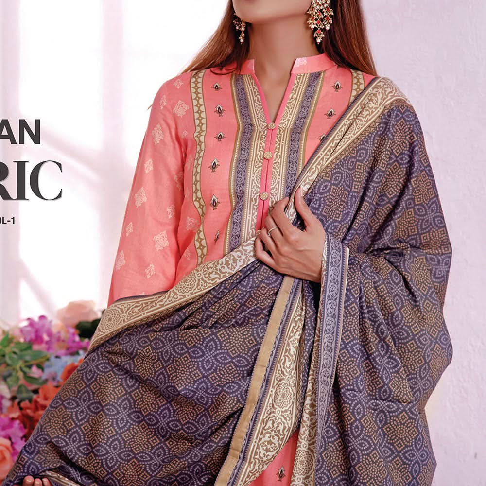 VS Daman Cambric Printed 3 Pcs Un-Stitched Suit Vol 1 - A-2110, Women, 3Pcs Shalwar Suit, VS Textiles, Chase Value
