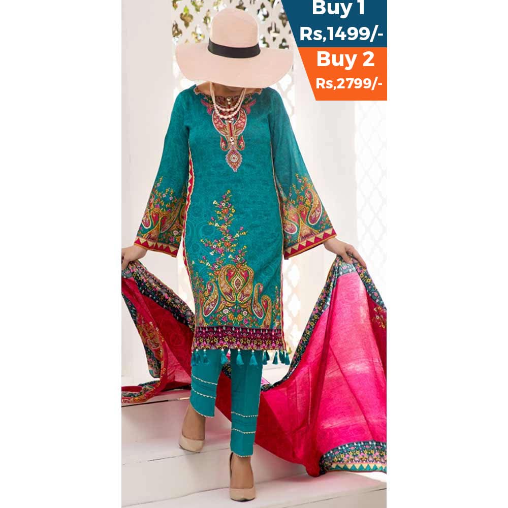 VS Daman Printed Un-Stitched Suit - 220A, Women, 3Pcs Shalwar Suit, VS Textiles, Chase Value