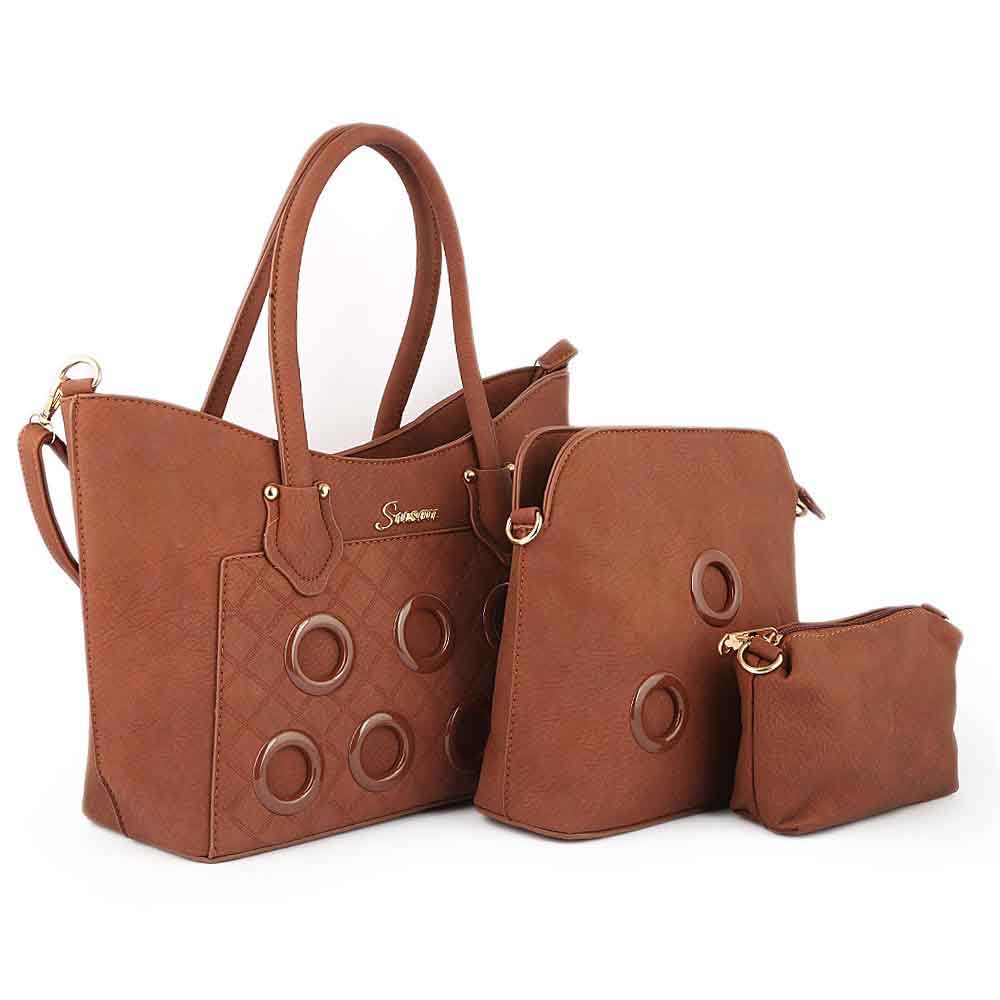 Women's Handbag 3 Pcs (2219) - Brown, Women, Bags, Chase Value, Chase Value