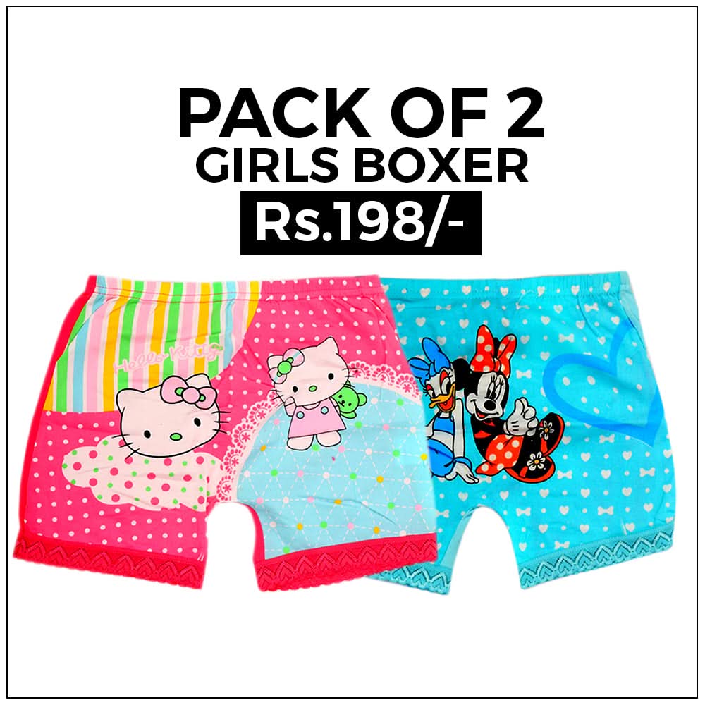 Girls Boxer Pack Of 2 - Multi, Kids, Panties And Briefs, Chase Value, Chase Value