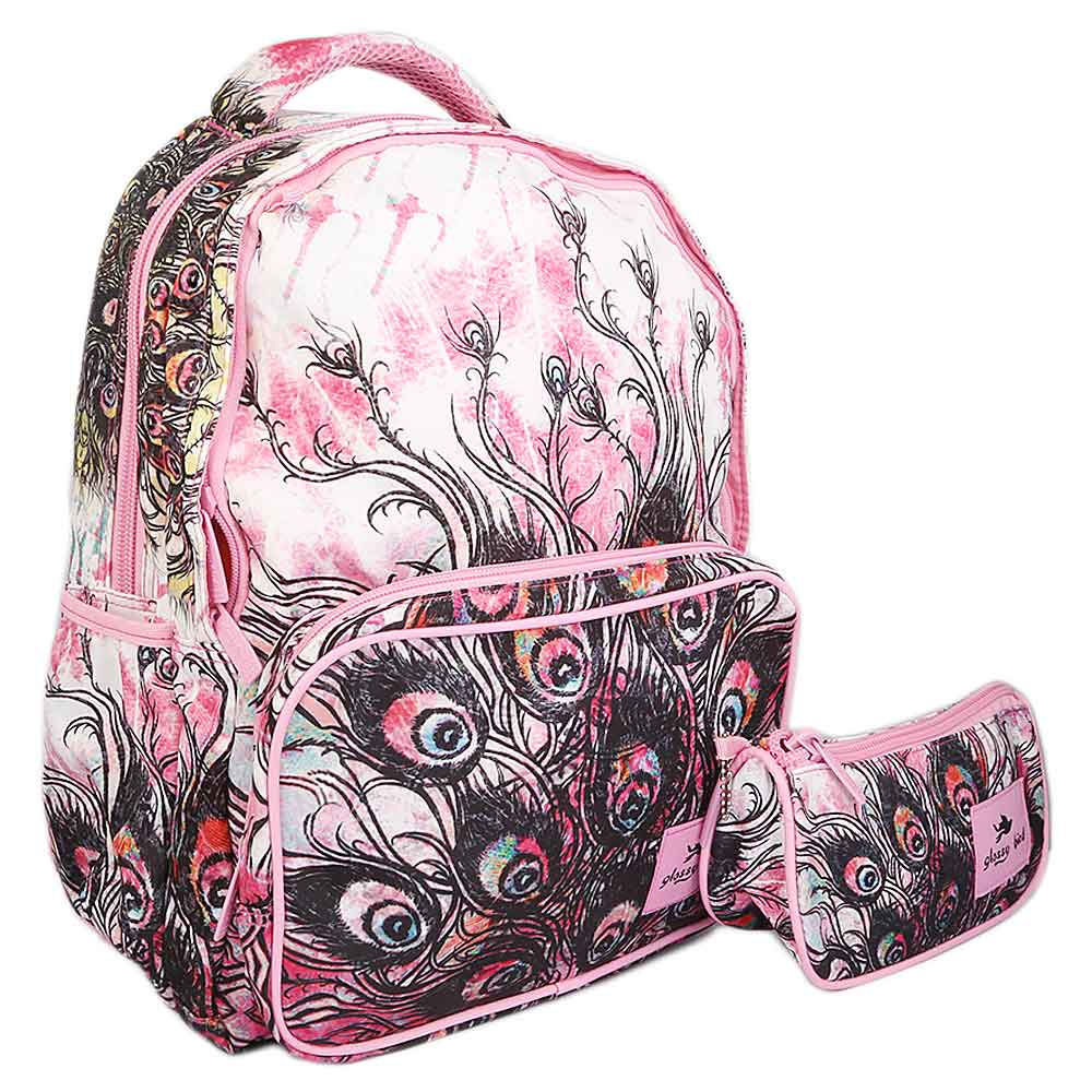 School Bag 2291 - Pink Peacock Feathers, Kids, School And Laptop Bags, Chase Value, Chase Value