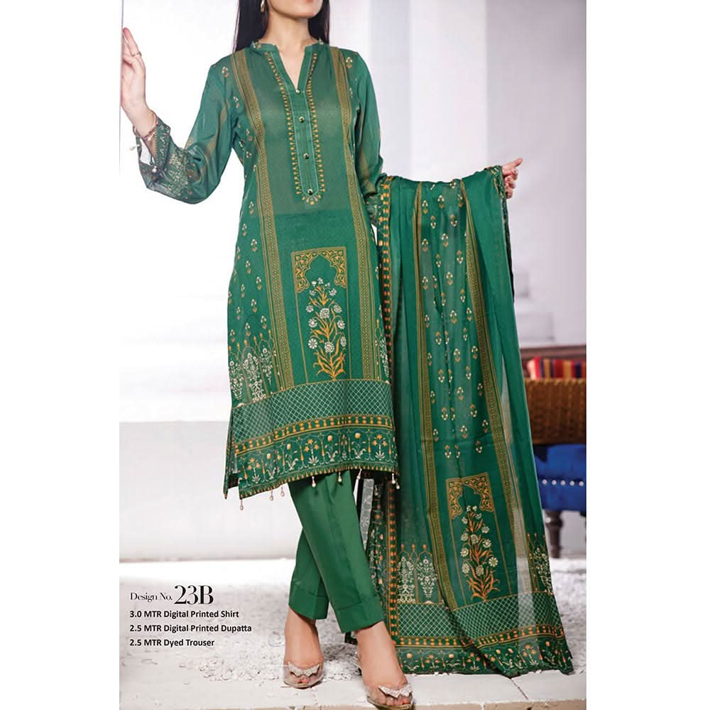 VS-MISRI Digital Printed Lawn V-3 3 Pcs Un-Stitched Suit - 23B, Women, 3Pcs Shalwar Suit, VS Textiles, Chase Value