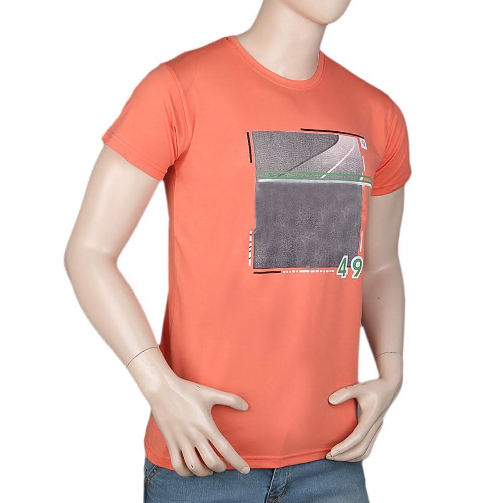 Men's Slim Fit Printed T-Shirt -Peach, Men, T-Shirts And Polos, Chase Value, Chase Value