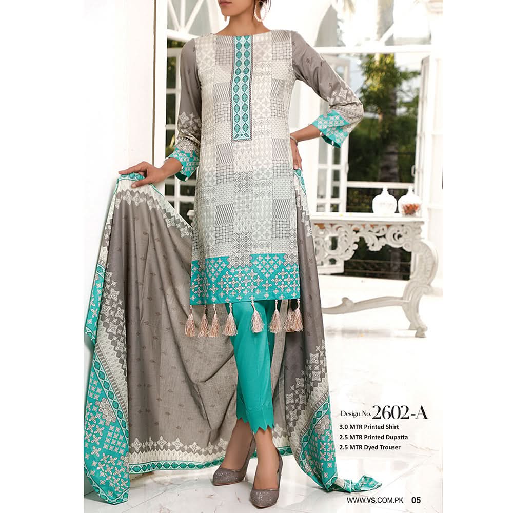 VS Signature Series Printed Lawn 3 Pcs Un-Stitched Suit Vol 1 - 2602-A, Women, 3Pcs Shalwar Suit, VS Textiles, Chase Value