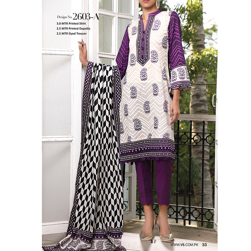 VS Signature Series Printed Lawn 3 Pcs Un-Stitched Suit Vol 1 - 2603-A, Women, 3Pcs Shalwar Suit, VS Textiles, Chase Value