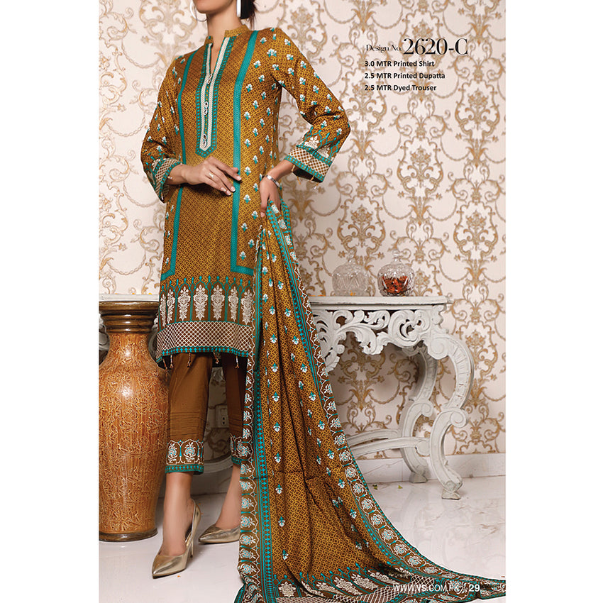 VS Signature Series Printed Lawn 3 Pcs Un-Stitched Suit Vol 1 - 2620-C, Women, 3Pcs Shalwar Suit, VS Textiles, Chase Value