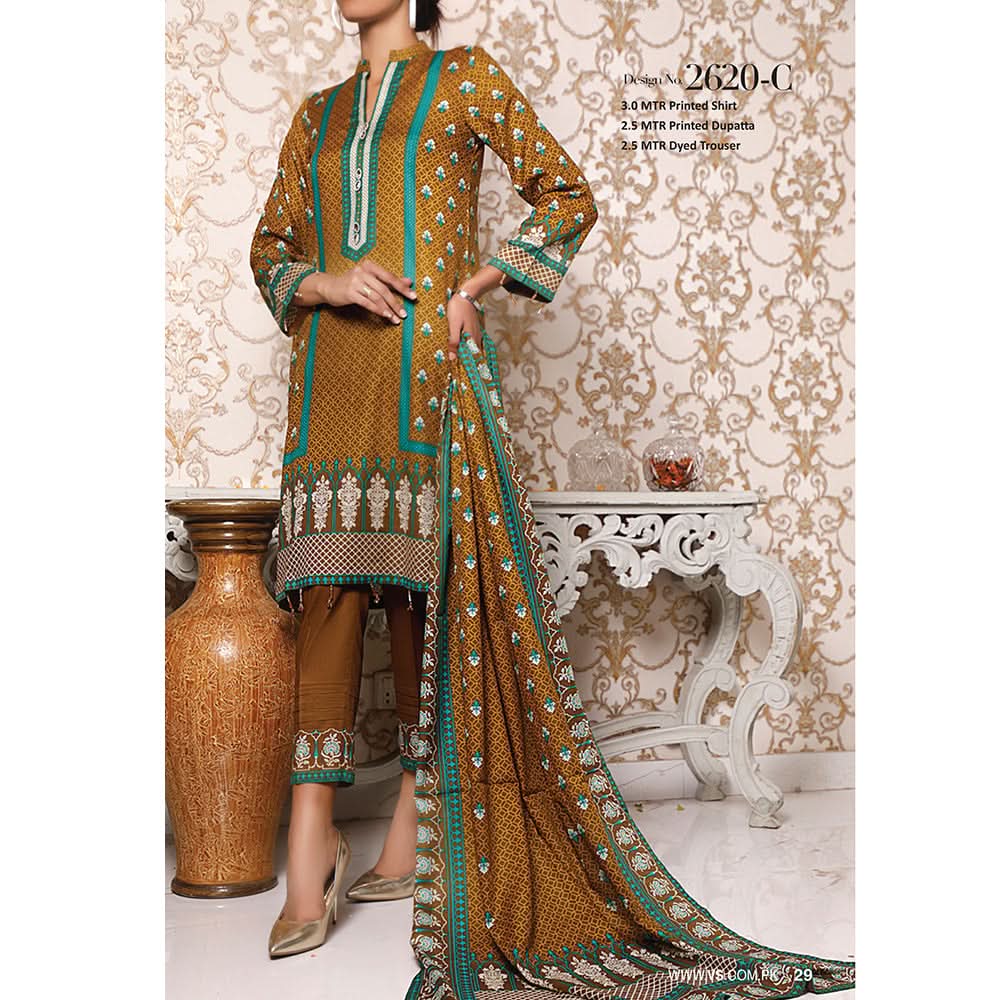 VS Signature Series Printed Lawn 3 Pcs Un-Stitched Suit Vol 1 - 2620-C, Women, 3Pcs Shalwar Suit, VS Textiles, Chase Value