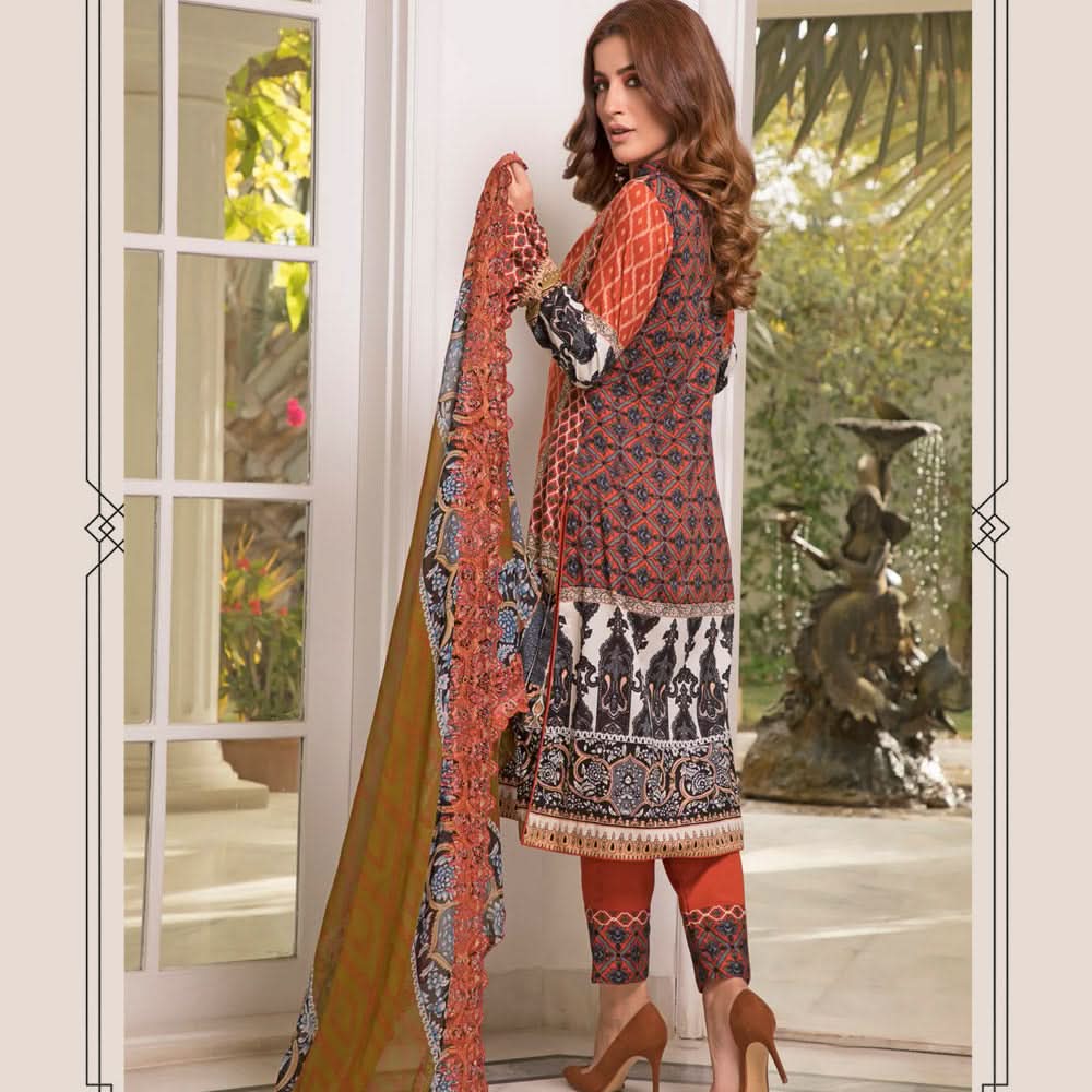 Zobia Noor Embroidered Lawn 3 Piece Un-Stitched Suit - B5, Women, 3Pcs Shalwar Suit, Salam's Textiles, Chase Value