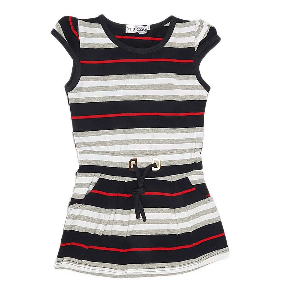 Girls Yarn Dyed Half Sleeves T-Shirt - Navy Blue, Kids, Girls T-Shirts, Chase Value, Chase Value