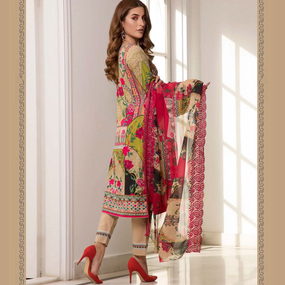 Zobia Noor Embroidered Lawn 3 Piece Un-Stitched Suit - B6, Women, 3Pcs Shalwar Suit, Salam's Textiles, Chase Value
