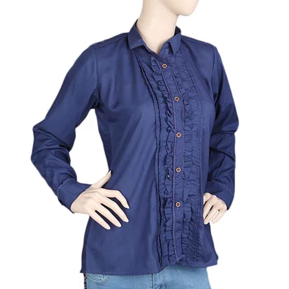 Women's Full Sleeves Casual Shirt - Navy Blue, Women, T-Shirts And Tops, Chase Value, Chase Value