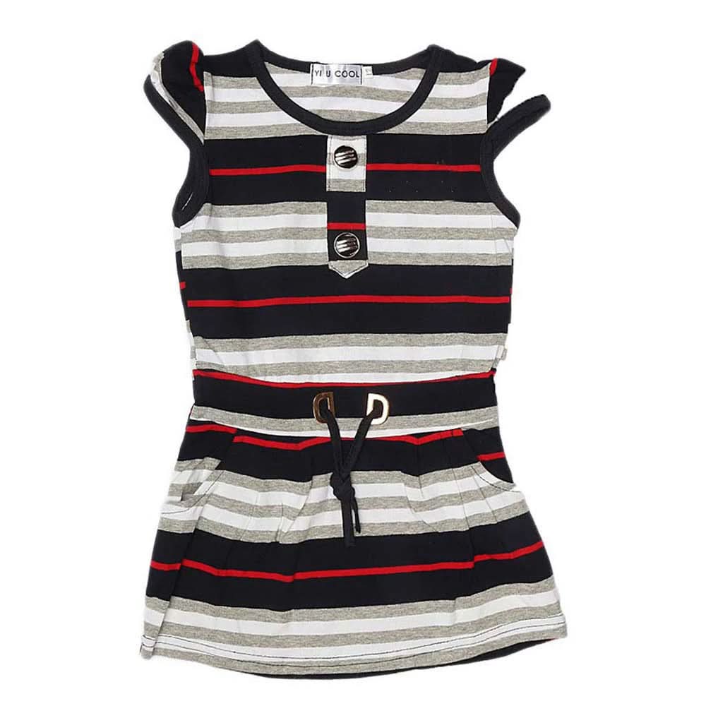 Girls Yarn Dyed Half Sleeves T-Shirt - Navy Blue, Kids, Girls T-Shirts, Chase Value, Chase Value