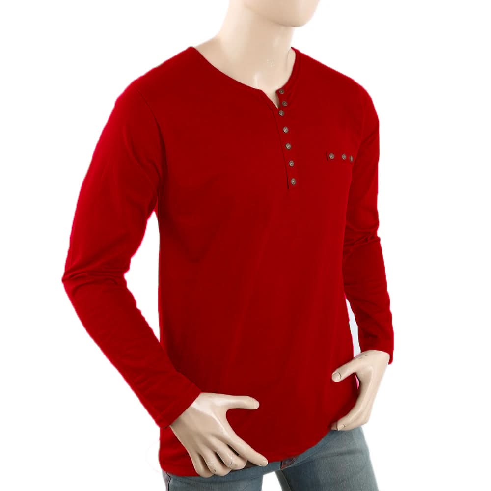 Men's Full Sleeves Y-Stud T-Shirt - Red, Men, T-Shirts And Polos, Chase Value, Chase Value