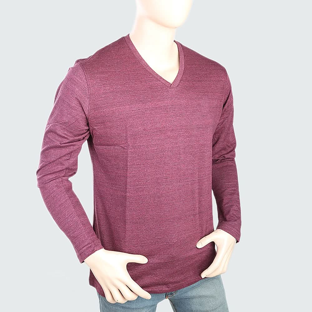 Men's V Neck Full Sleeves T-Shirt - Purple, Men, T-Shirts And Polos, Chase Value, Chase Value