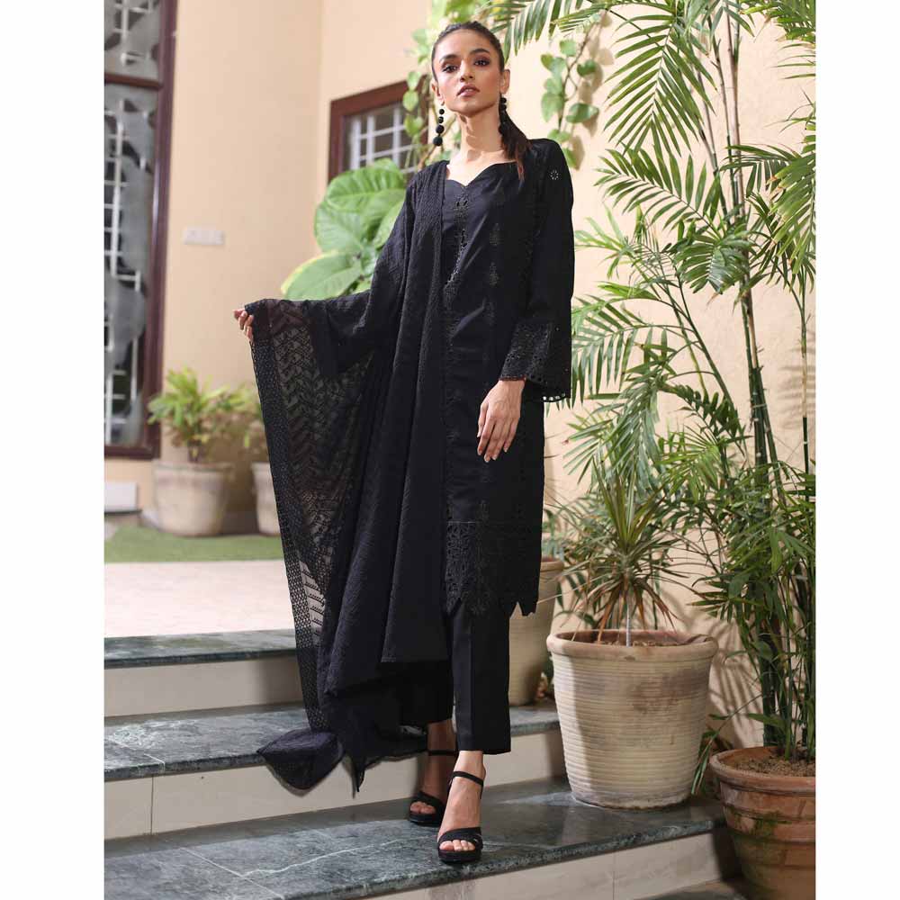 Kalyan Black & White Embroidered Shifli 3 Piece Un-Stitched Suit - 02, Women, 3Pcs Shalwar Suit, ZS Textiles, Chase Value