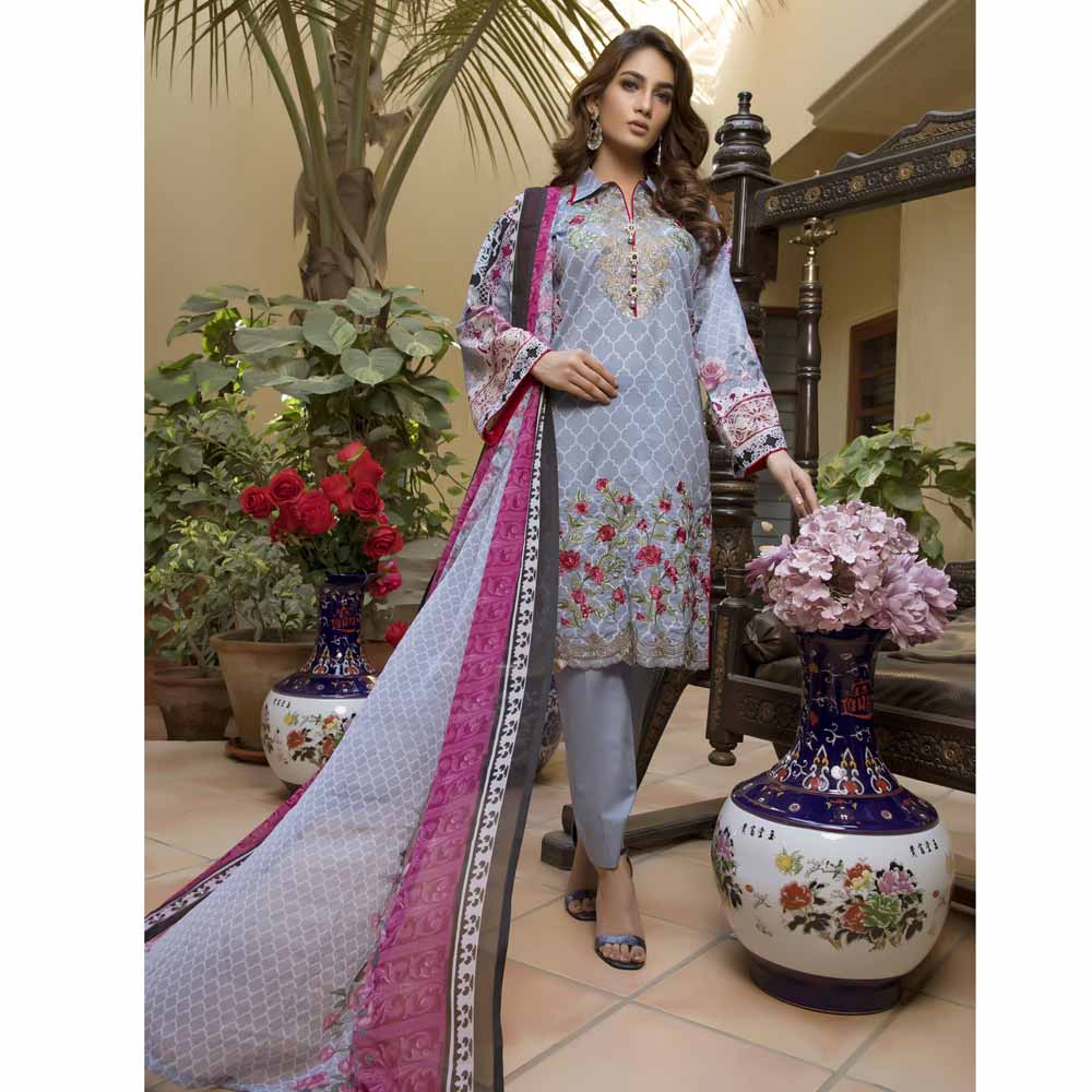 Zmaria Embroidered Lawn Un-Stitched Suit - 2A, Women, 3Pcs Shalwar Suit, ZS Textiles, Chase Value