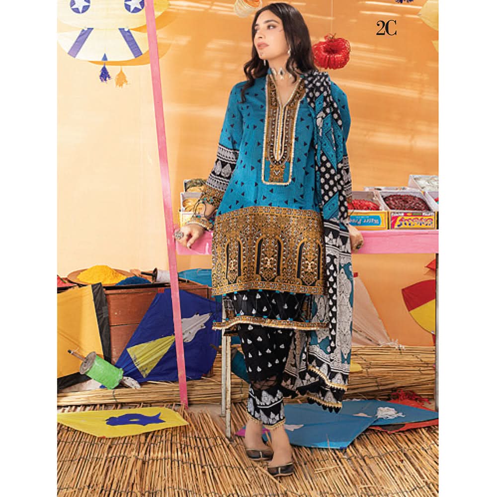 Monsoon Printed Lawn 3 Pcs Un-Stitched Suit Vol 1 - 2-C, Women, 3Pcs Shalwar Suit, Al-Zohaib Textiles, Chase Value