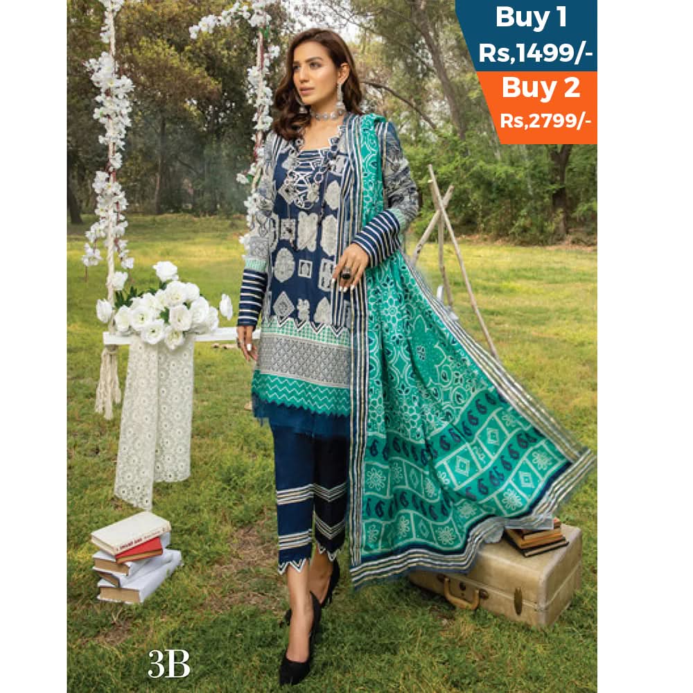 Anum Classic Printed Lawn 3 Pcs Un-Stitched Suit Vol 3 - 3-B, Women, 3Pcs Shalwar Suit, Al-Zohaib Textiles, Chase Value
