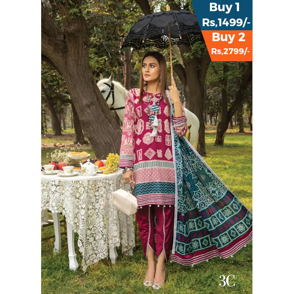 Anum Classic Printed Lawn 3 Pcs Un-Stitched Suit Vol 3 - 3-C, Women, 3Pcs Shalwar Suit, Al-Zohaib Textiles, Chase Value