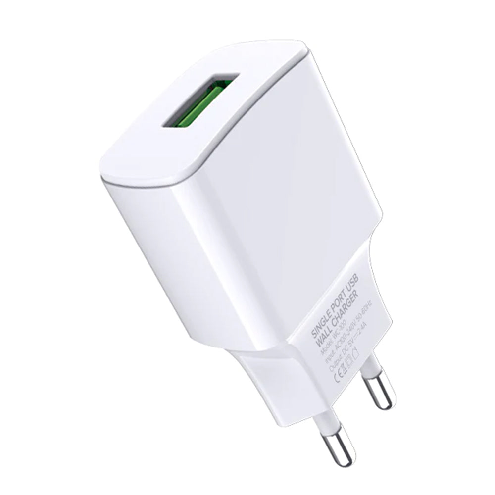 Single Port Usb Charger 2.4A WC -100 - White, USB Cables, Chase Value, Chase Value