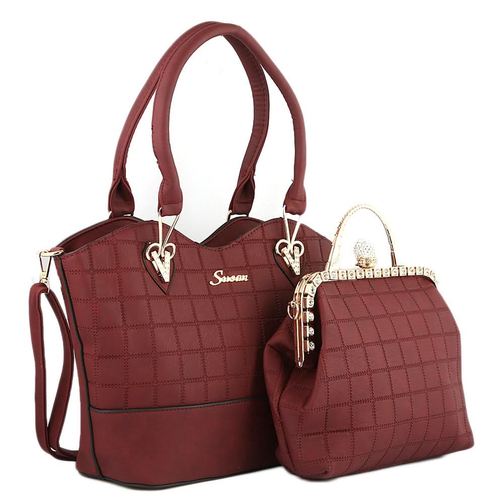 Women's Handbag 2 Pcs (303) - Maroon, Women, Bags, Chase Value, Chase Value