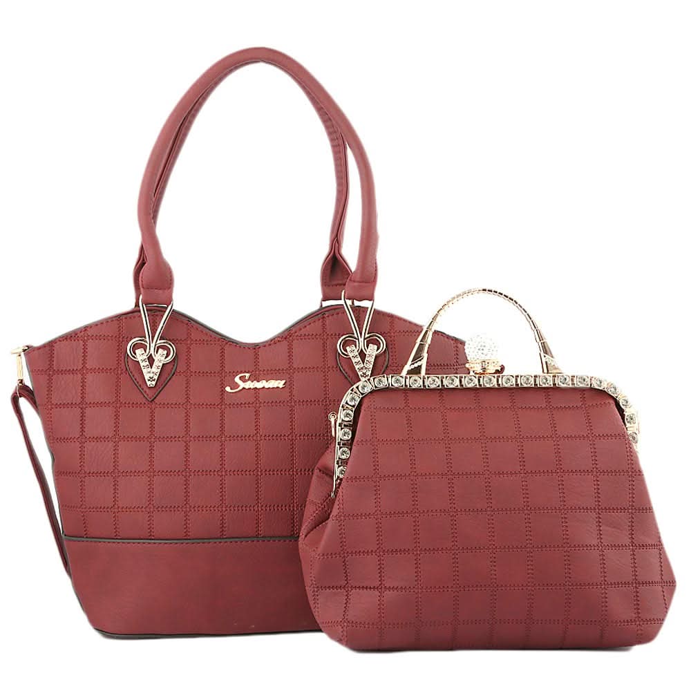Women's Handbag 2 Pcs (303) - Maroon, Women, Bags, Chase Value, Chase Value