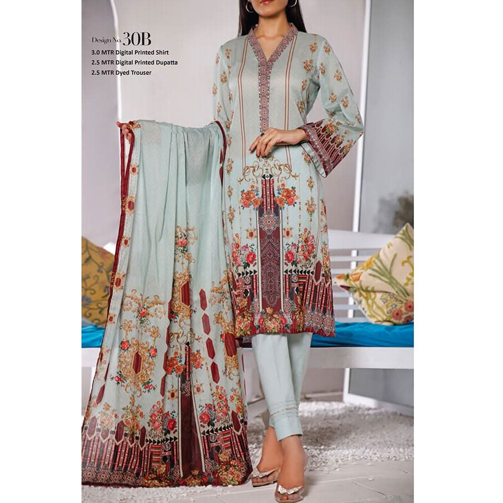 VS-MISRI Digital Printed Lawn V-3 3 Pcs Un-Stitched Suit - 30B, Women, 3Pcs Shalwar Suit, VS Textiles, Chase Value