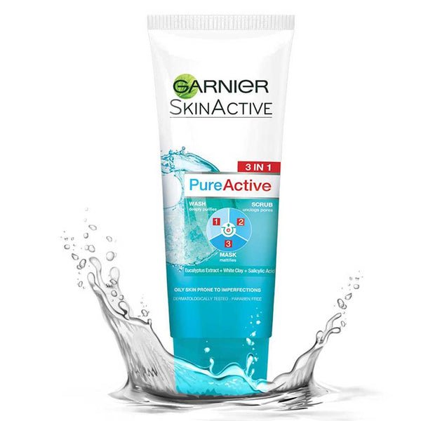Garnier Skin Active Pure Active 3-In-1 Wash + Scrub, Beauty & Personal Care, Face Washes, Garnier, Chase Value